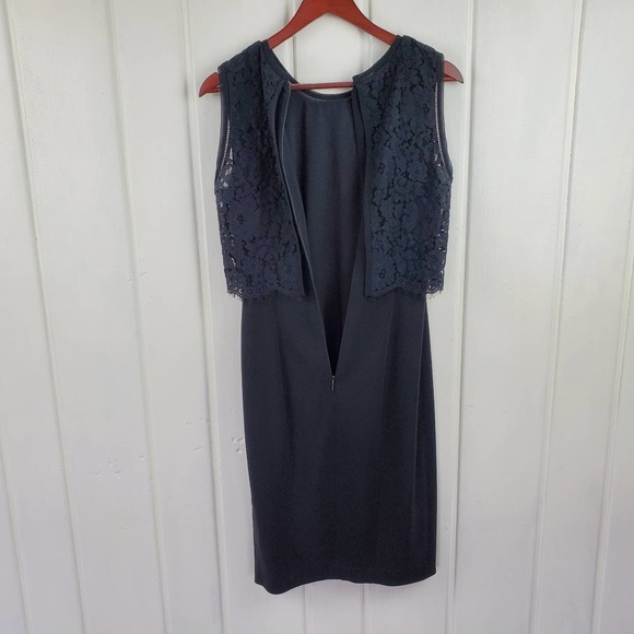 Rebecca Taylor Navy Blue Sleeveless Crew Neck Lace Sheath Cocktail Dress Size 2 - Picture 9 of 12